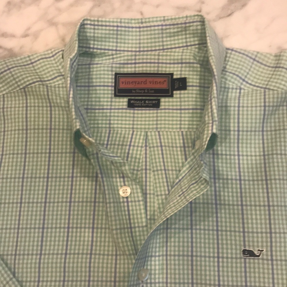 Vineyard Vines Blue/Green Tattersall Whale Shirt - Picture 3 of 3